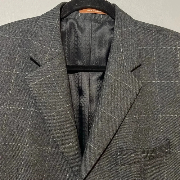 Michael Kors dark gray windowpane check Lambs wool Blazer‎ Men’s 42R Woolmark - Picture 2 of 10